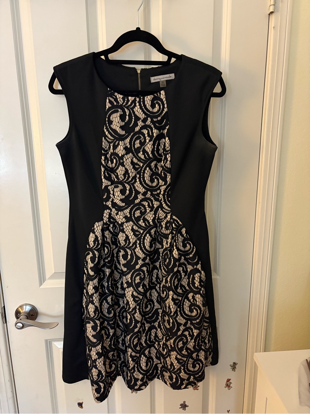 Danny & Nicole Black and Nude Lace-Panel Midi Dress